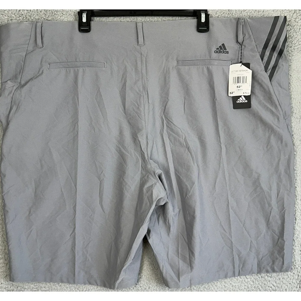 NEW Adidas Mens Ultimate365 Shorts Mens 52 Grey Golf Chino Stretch 3-Stripe Logo